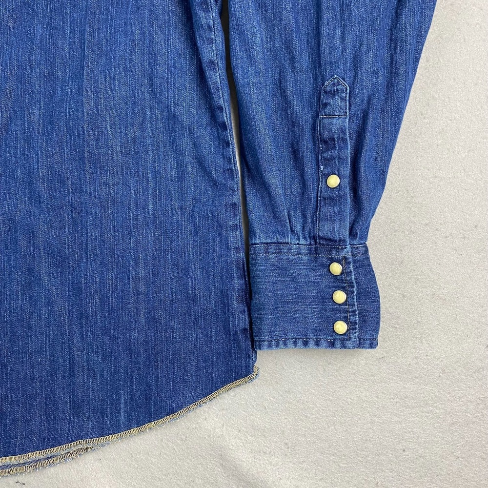 Wrangler mens denim Shirt XL Pearl Snap Denim Western pockets thick - Picture 4 of 16
